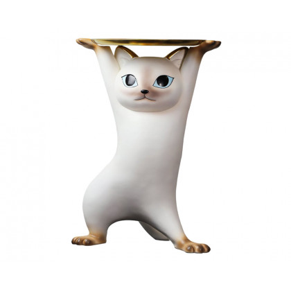 HMR - Cat Deco Resin Figurine Side Table with Tray Top