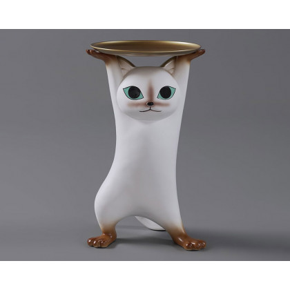 HMR - Cat Deco Resin Figurine Side Table with Tray Top