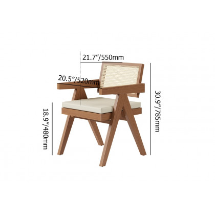 HMR Archic Japandi Bleached Wood Rattan Dining Chair with Solid Wood Frame - Walnut, With Upholstery, 2-Pieces