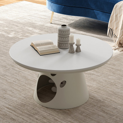 HMR - 31.5" Round Stone Top Coffee Table with Cat House