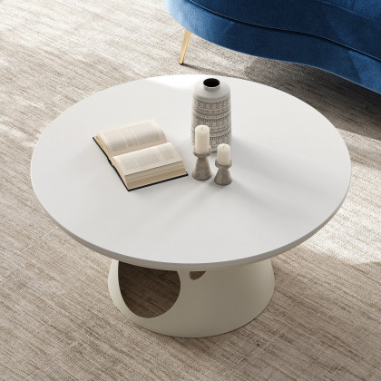 HMR - 31.5" Round Stone Top Coffee Table with Cat House