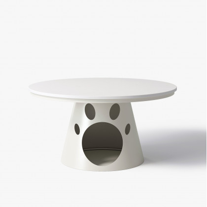 HMR - 31.5" Round Stone Top Coffee Table with Cat House