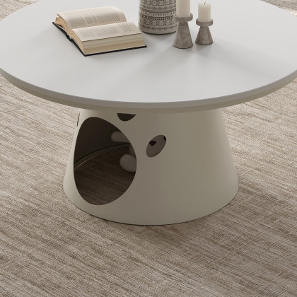 HMR - 31.5" Round Stone Top Coffee Table with Cat House