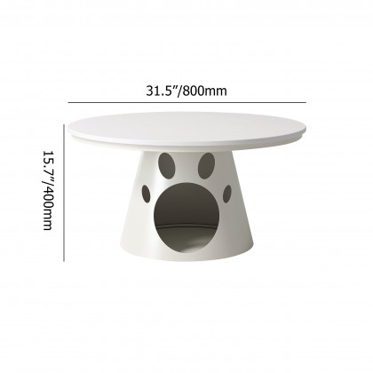 HMR - 31.5" Round Stone Top Coffee Table with Cat House
