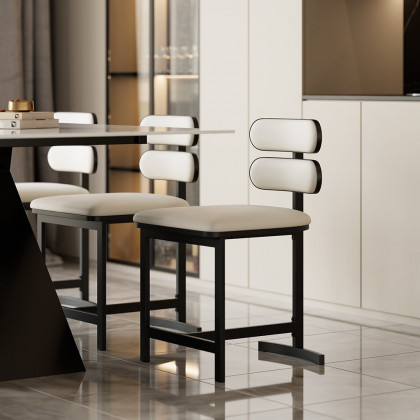 HMR Modern Wood Dining Chairs with PU Leather - White, Faux Leather, 6-Pieces