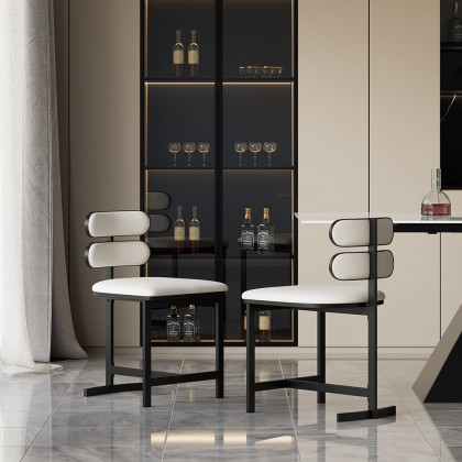 HMR Modern Wood Dining Chairs with PU Leather - White, Faux Leather, 6-Pieces