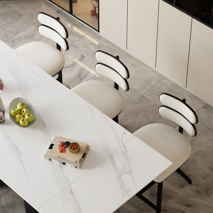 HMR Modern Wood Dining Chairs with PU Leather - White, Faux Leather, 6-Pieces