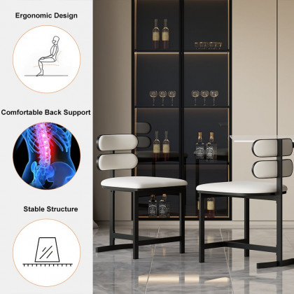 HMR Modern Wood Dining Chairs with PU Leather - White, Faux Leather, 6-Pieces