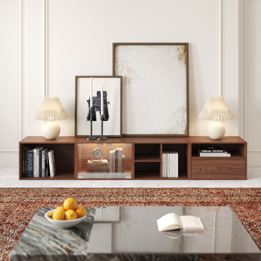 HMR - 94.5" Walnut Modular TV Stand with Storage