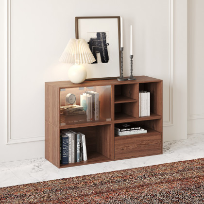 HMR - 94.5" Walnut Modular TV Stand with Storage