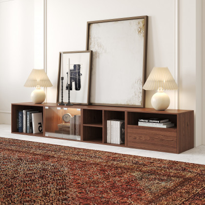 HMR - 94.5" Walnut Modular TV Stand with Storage