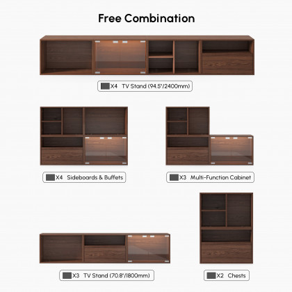 HMR - 94.5" Walnut Modular TV Stand with Storage