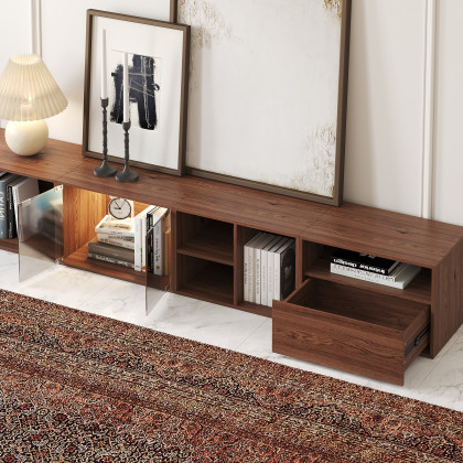HMR - 94.5" Walnut Modular TV Stand with Storage