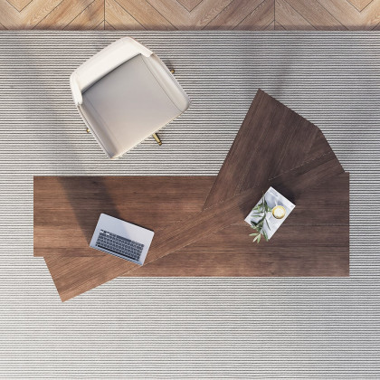 HMR - 60" Japandi Walnut L-Shape Writing Desk with 1 Drawer Wood Corner Desk Irregular Top