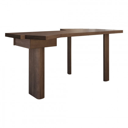 HMR - 60" Japandi Walnut L-Shape Writing Desk with 1 Drawer Wood Corner Desk Irregular Top