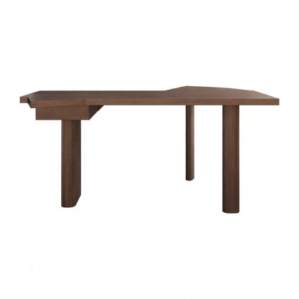 HMR - 60" Japandi Walnut L-Shape Writing Desk with 1 Drawer Wood Corner Desk Irregular Top