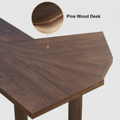HMR - 60" Japandi Walnut L-Shape Writing Desk with 1 Drawer Wood Corner Desk Irregular Top