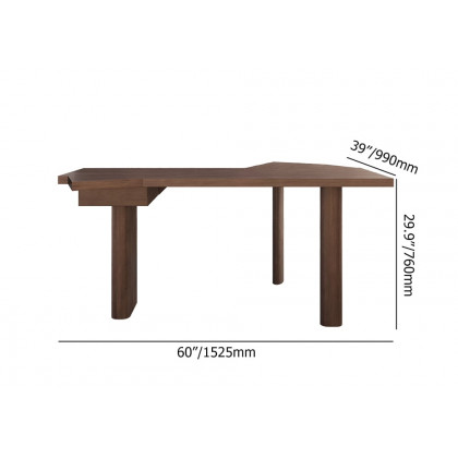 HMR - 60" Japandi Walnut L-Shape Writing Desk with 1 Drawer Wood Corner Desk Irregular Top