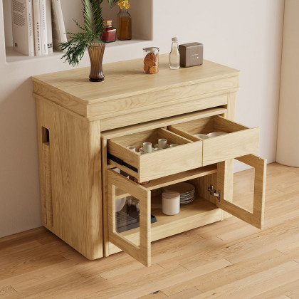 HMR 70.9" Rectangle Folding Wood Dining Table with Sideboard (Seats 2-4 People) - Natural