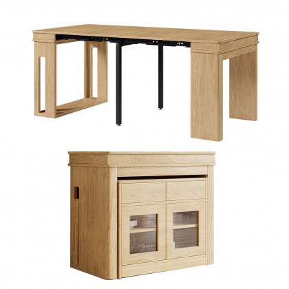 HMR 70.9" Rectangle Folding Wood Dining Table with Sideboard (Seats 2-4 People) - Natural