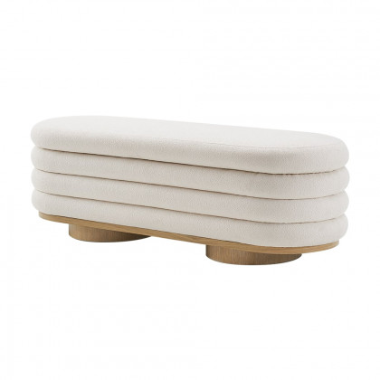 HMR - 53"W Modern White Bedroom Storage Bench Boucle Upholstery with Wood Legs