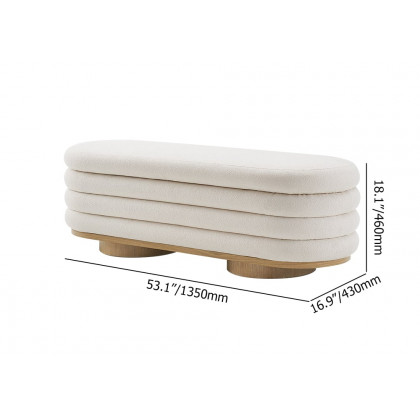 HMR - 53"W Modern White Bedroom Storage Bench Boucle Upholstery with Wood Legs