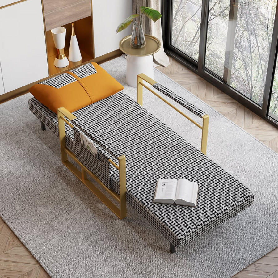 HMR - 77" Twin Linen Convertible Sleeper Sofa Bed Chair