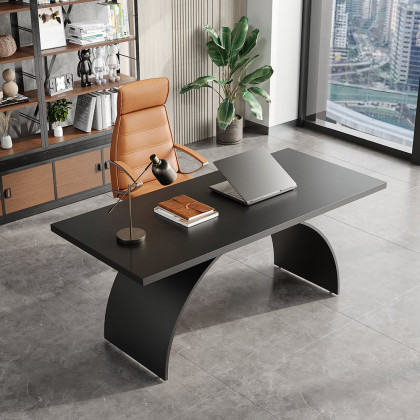 HMR Modern Industrial Rectangular Wood Metal Base Office Desk - Black, 70.9"