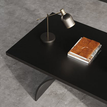 HMR Modern Industrial Rectangular Wood Metal Base Office Desk - Black, 70.9"