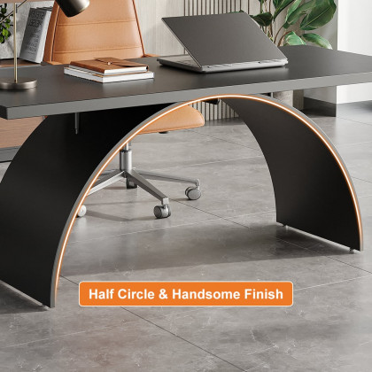 HMR Modern Industrial Rectangular Wood Metal Base Office Desk - Black, 70.9"