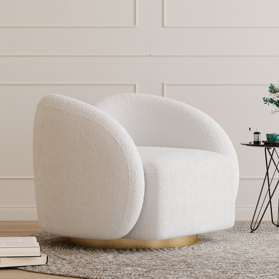 HMR - Modern White Swivel Accent Chair Cloud Boucle Lounge Chair