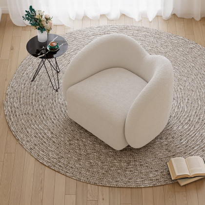 HMR - Modern White Swivel Accent Chair Cloud Boucle Lounge Chair