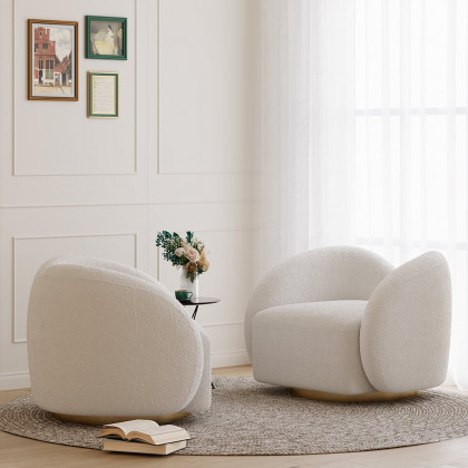 HMR - Modern White Swivel Accent Chair Cloud Boucle Lounge Chair