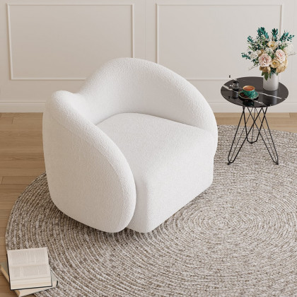 HMR - Modern White Swivel Accent Chair Cloud Boucle Lounge Chair