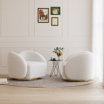 HMR - Modern White Swivel Accent Chair Cloud Boucle Lounge Chair