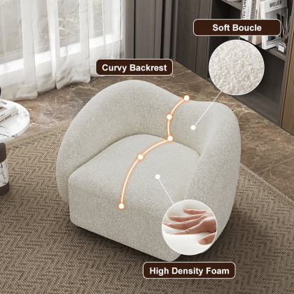 HMR - Modern White Swivel Accent Chair Cloud Boucle Lounge Chair