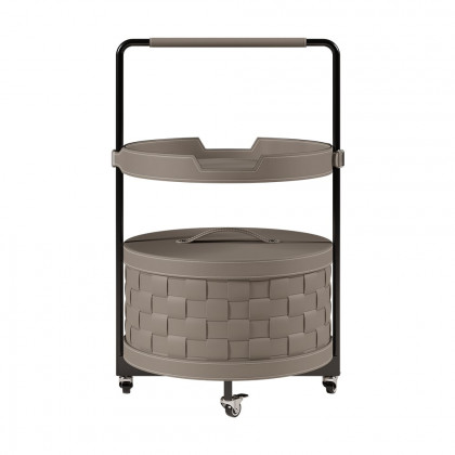 HMR - Modern 2-Tier End Table with Wheel & Tray Top Woven Leather Side Table with Storage