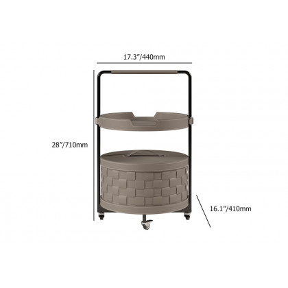 HMR - Modern 2-Tier End Table with Wheel & Tray Top Woven Leather Side Table with Storage