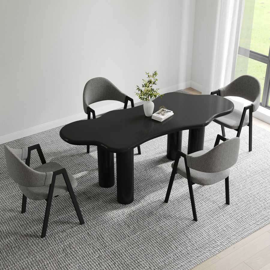 HMR Dining Set 70.9" Japandi Irregular Wood Dining Table Black with 4 Chairs - Black, Style C, With 4 Chairs