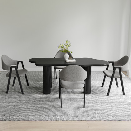 HMR Dining Set 70.9" Japandi Irregular Wood Dining Table Black with 4 Chairs - Black, Style C, With 4 Chairs