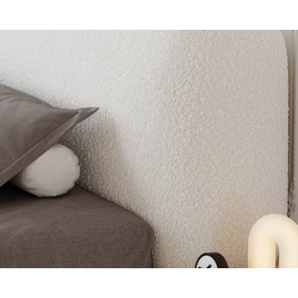 HMR Curva Boucle King Upholstered Platform Bed with Natural Legs - White, 76"W x 80"L, Natural
