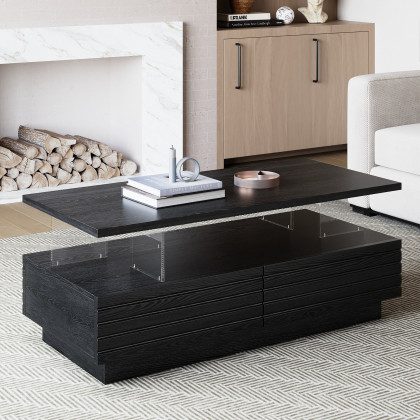 HMR - Lumoe 47" Modern Black Rectangular Acrylic LED Lights Coffee Table with Storage