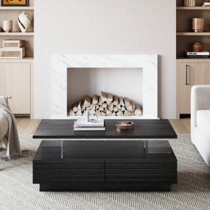 HMR - Lumoe 47" Modern Black Rectangular Acrylic LED Lights Coffee Table with Storage