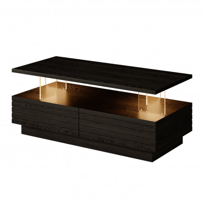 HMR - Lumoe 47" Modern Black Rectangular Acrylic LED Lights Coffee Table with Storage