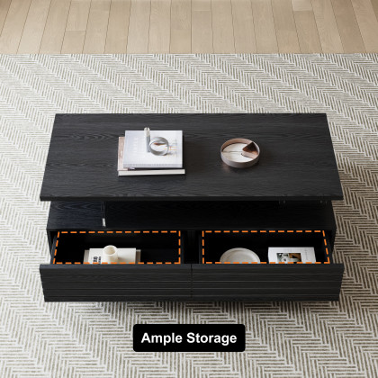 HMR - Lumoe 47" Modern Black Rectangular Acrylic LED Lights Coffee Table with Storage