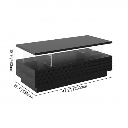 HMR - Lumoe 47" Modern Black Rectangular Acrylic LED Lights Coffee Table with Storage