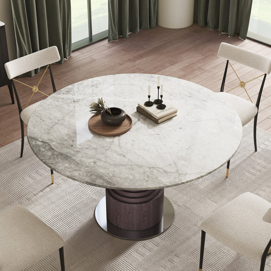 HMR - 53.5'' Modern Round Faux Marble Dining Table Seats 4-6 People