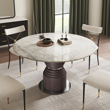HMR - 53.5'' Modern Round Faux Marble Dining Table Seats 4-6 People
