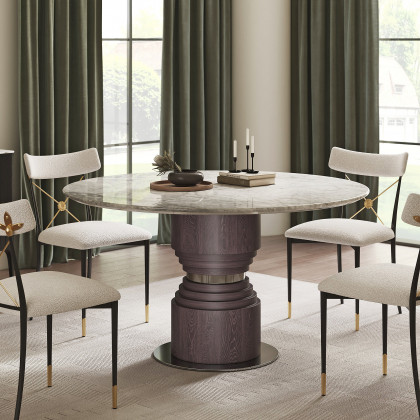 HMR - 53.5'' Modern Round Faux Marble Dining Table Seats 4-6 People
