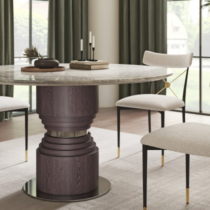 HMR - 53.5'' Modern Round Faux Marble Dining Table Seats 4-6 People